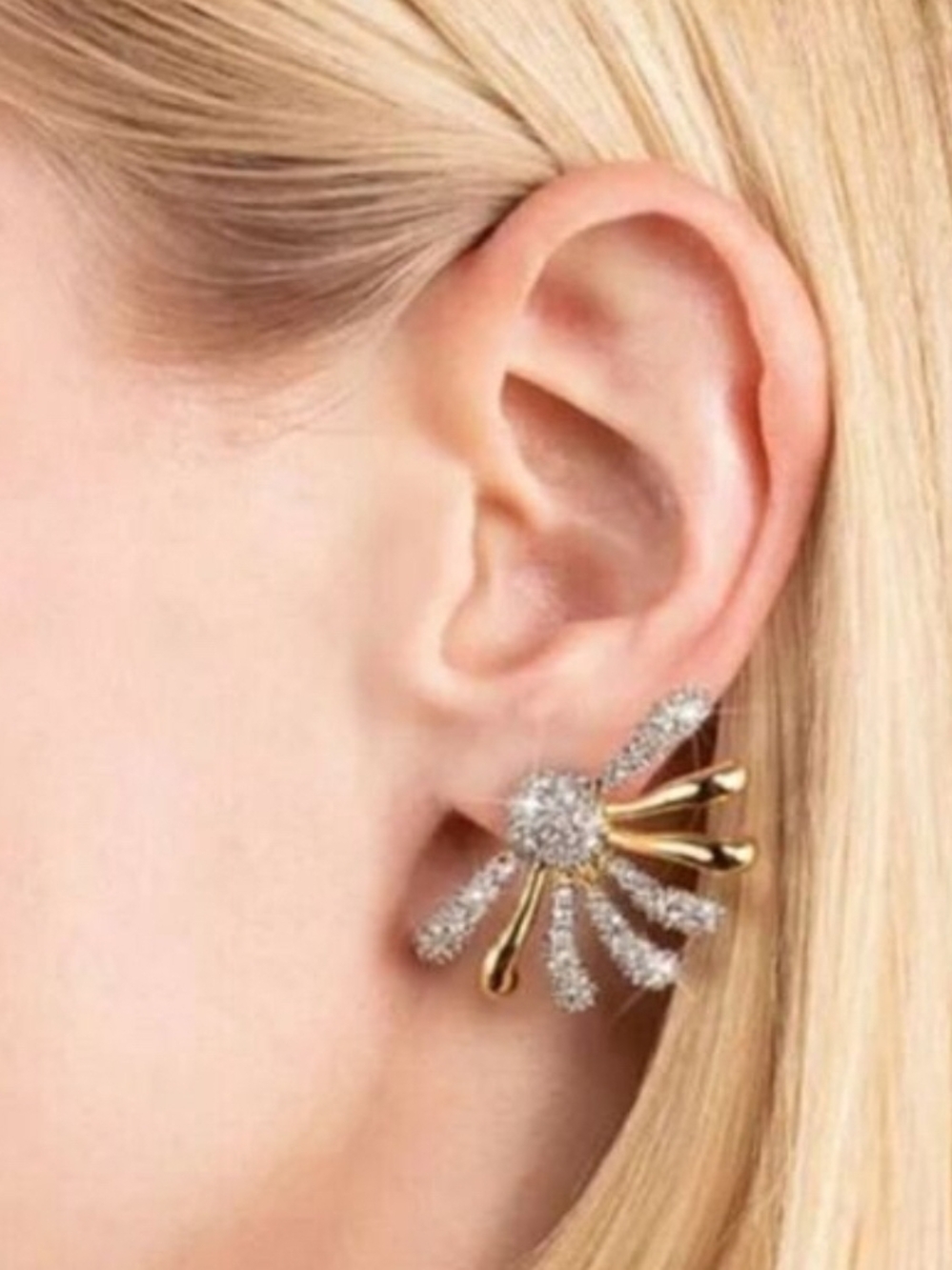 Alexis Bittar Gold and Silver Crystal Burst Ear Cuff Earrings! NWOT!